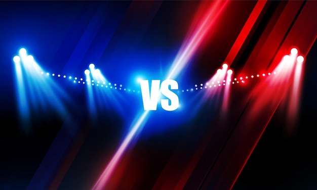 Versus Screen For Fight of sport and game Battle Or Sport Boxing ring arena and spotlight floodlights VS bright stadium lights Background Concept vector design