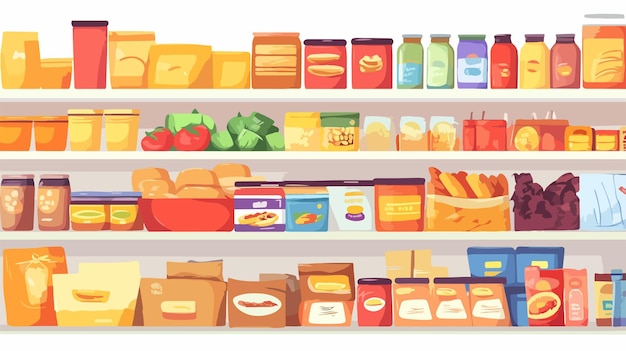 Vertical Background of Store Shelves Stocked with Groceries