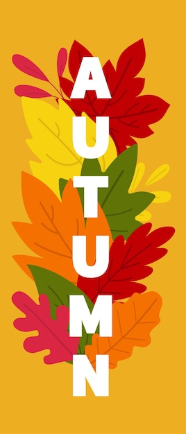 Vector vertical banner autumn poster with autumn leaves and berries on a white background