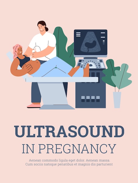 Vertical banner or poster template about ultrasound in pregnancy flat style