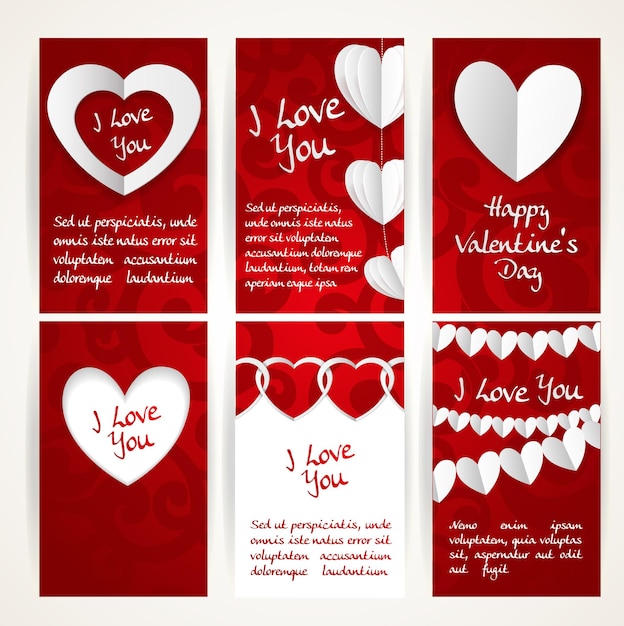 Vertical banners with garlands of paper hearts for Valentine39s D