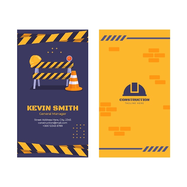 Vertical business card template for construction domain