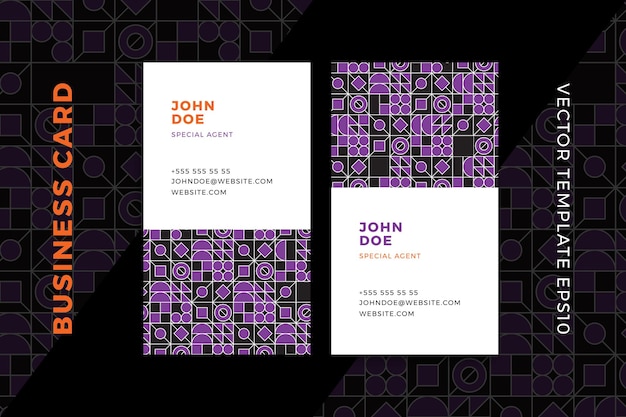 Vector vertical business card templates. corporate stationery mockup with dark geometric pattern