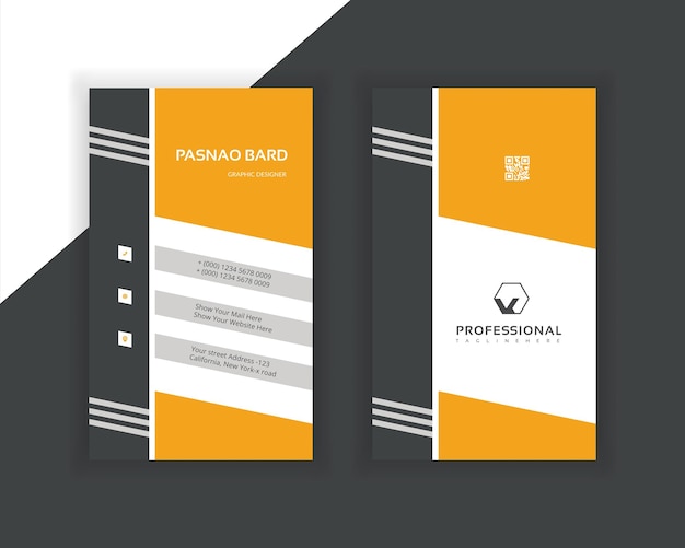 vertical business card with dark yellow and black color stylish business card design template