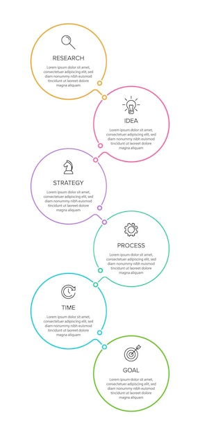 Vertical business infographic design with icons and 6 options or steps