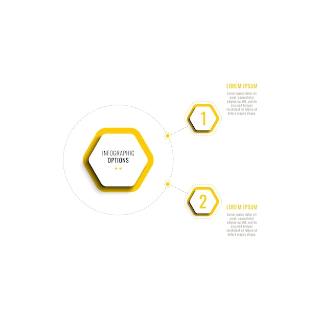 Vertical business infographic template with two yellow hexagonal elements on a white background