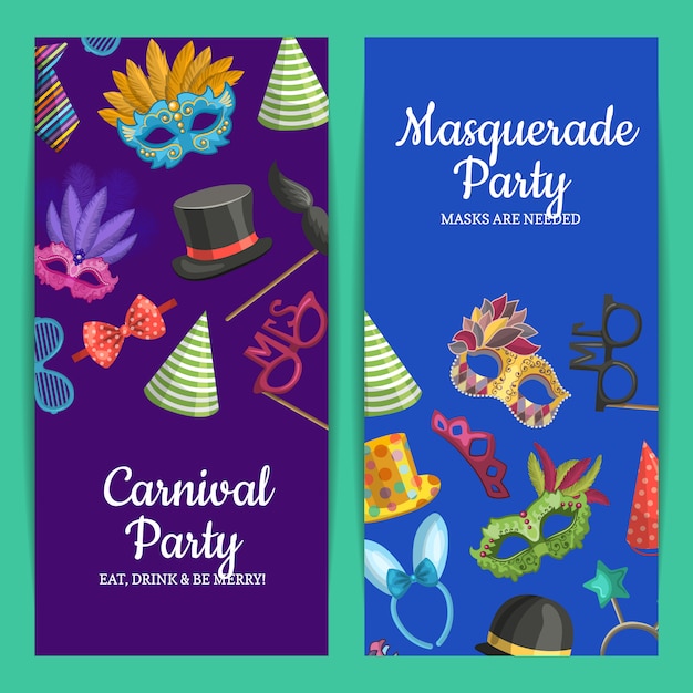  vertical card or flyer  with masks and party accessories