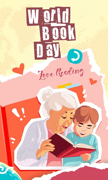 Vector vertical collage illustration of the world book day celebration