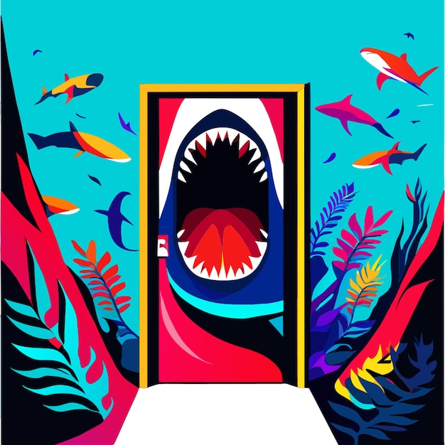 Vector vertical door with shark teeth colorful design vector illustration