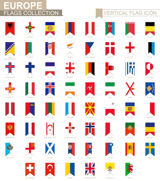 Vertical flag icon of Europe. European countries vector flag collection.