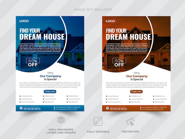 Vertical flyer template for new family home Flat design real estate flyer