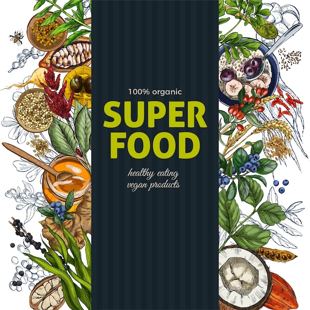 Vertical frame banner with full color realistic superfood