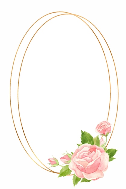 Vertical frame with pink roses and gold geometric frame Floral