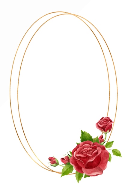 Vertical frame with red roses and gold frame for wedding invitation Valentines Day clipart