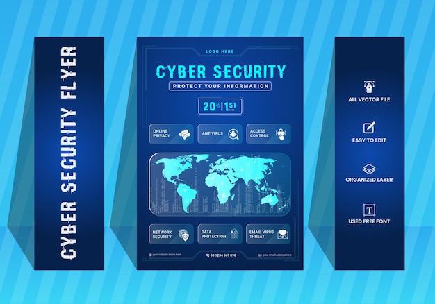 Vector vertical gradient cyber security flyer template design