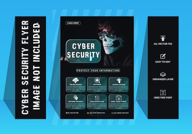 Vector vertical gradient cyber security flyer template design