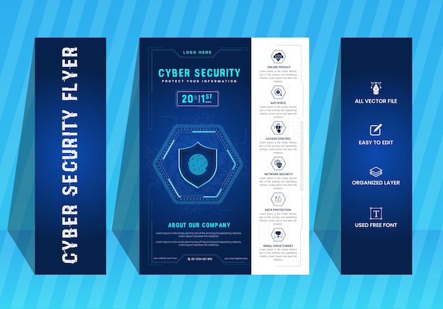 Vector vertical gradient cyber security flyer template design