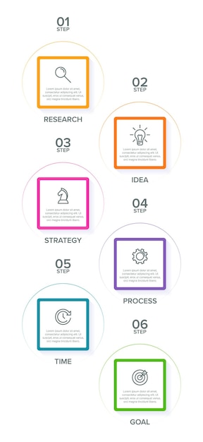 Vertical infographic design with icons and 6 options or steps. Infographics business concept.