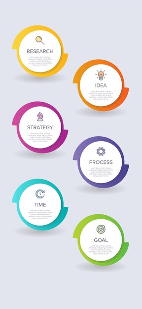 Vertical infographic design with icons and 6 options or steps. Thin line. Business concept.