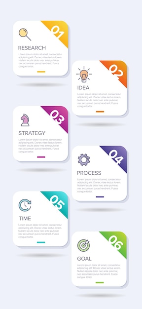 Vertical infographic design with icons and 6 options or steps. Thin line. Business concept.