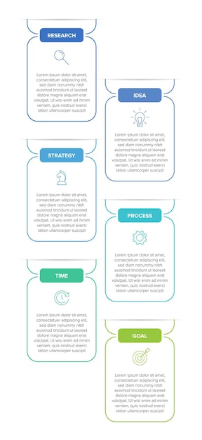 Vertical infographic design with icons and 6 options or steps