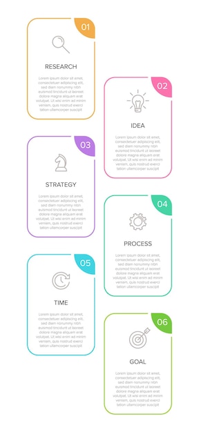 Vertical infographic design with icons and 6 options or steps