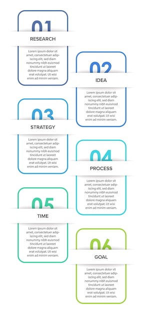 Vertical infographic design with icons and 6 options or steps