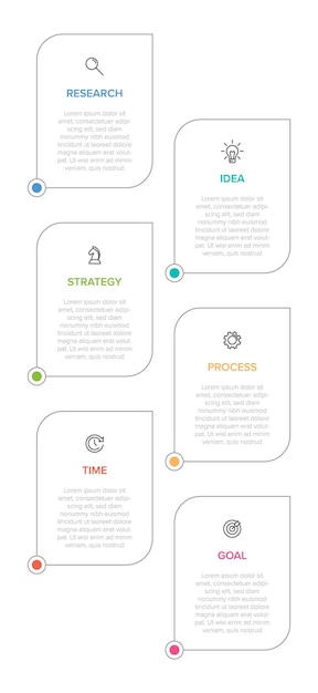 Vertical infographic design with icons and 6 options or steps