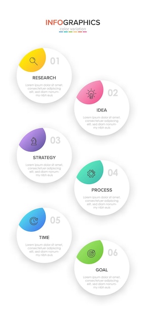 Vertical infographic design with icons and 6 options or steps