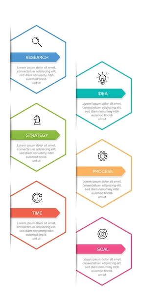 Vertical infographic design with icons and 6 options or steps