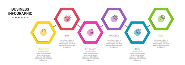 Vertical infographic design with icons and 6 options or steps.