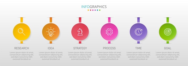 Vertical infographic design with icons and 6 options or steps