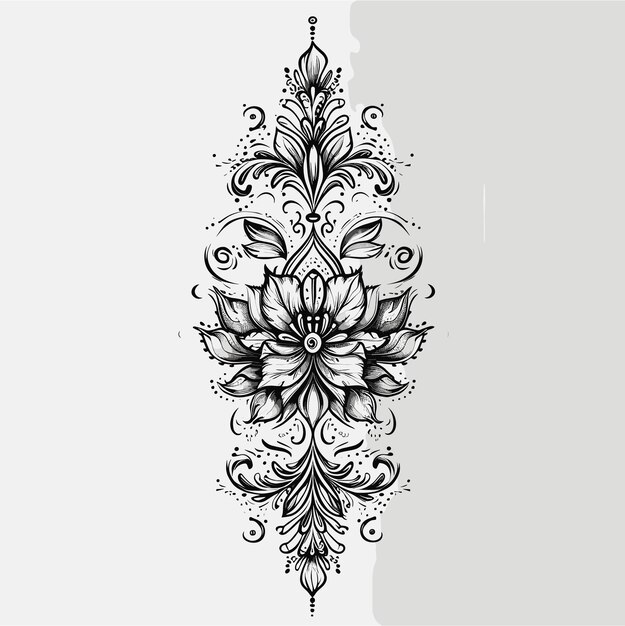 Vector vertical ornamental tattoo pattern in black and white