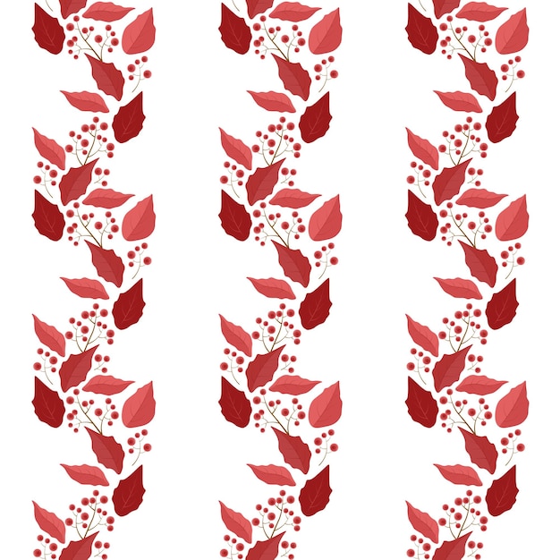 vertical pattern of poinsettia leaves and red berries on a branch