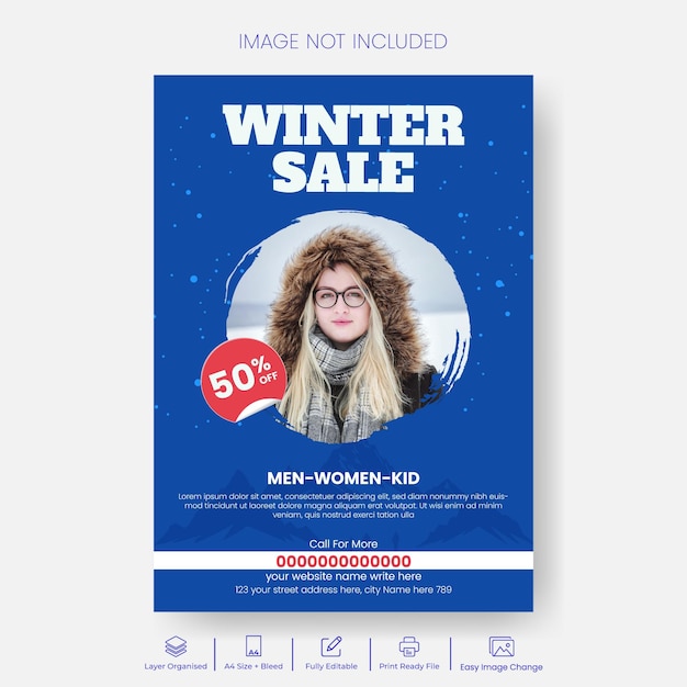 Vector vertical print flyer or poster template for winter and christmas sale offer discount design