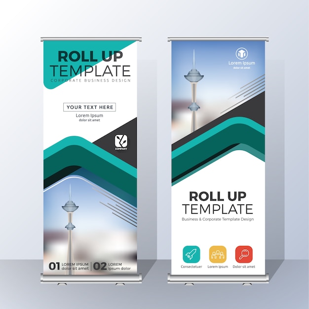 Vertical Roll Up Banner Template Design for Announce and Advertising