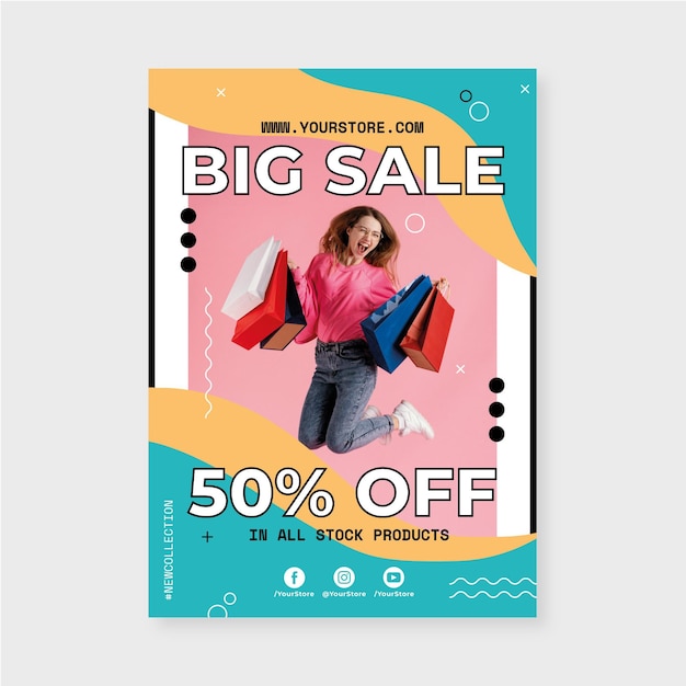 Vertical sale poster template with photo