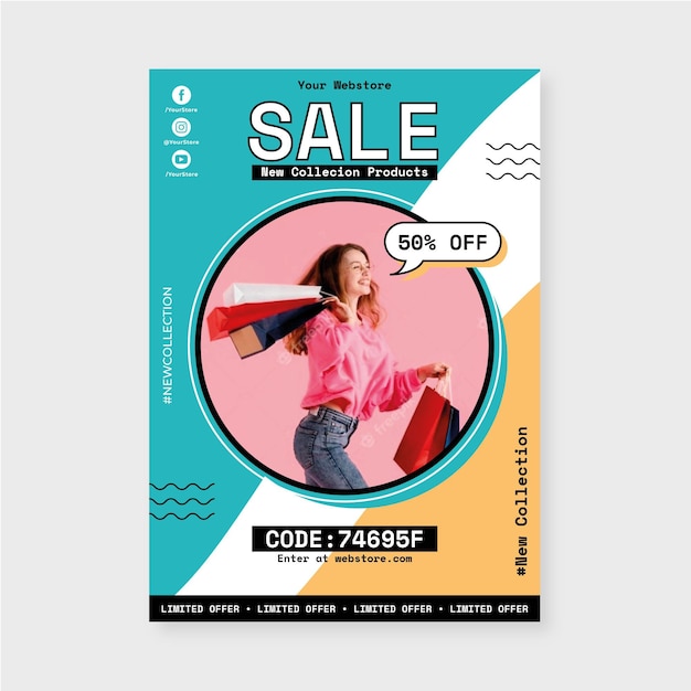 Vertical sale poster template with photo