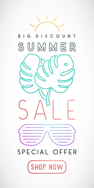 Vertical Summer Sale template with monstera leaves