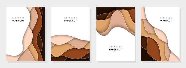 Vertical vector flyers with different skin tones paper cut waves shapes 3D abstract paper flyers