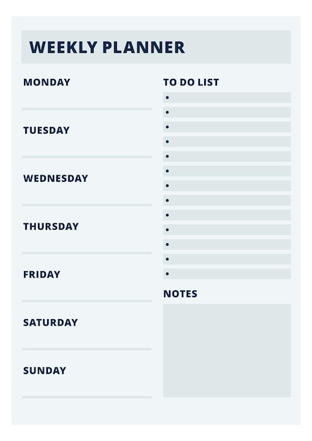 Vertical weekly planner template Notebook week sheet