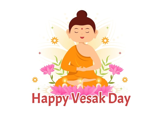 Vesak Day Celebration Vector Illustration with Lotus Flower Lantern or Buddha Person