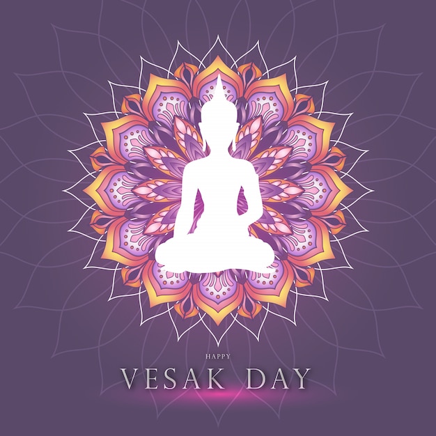 Vesak day theme graphic with buddha and colorful mandala