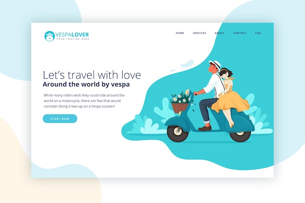 Vespa couple traveling landing page