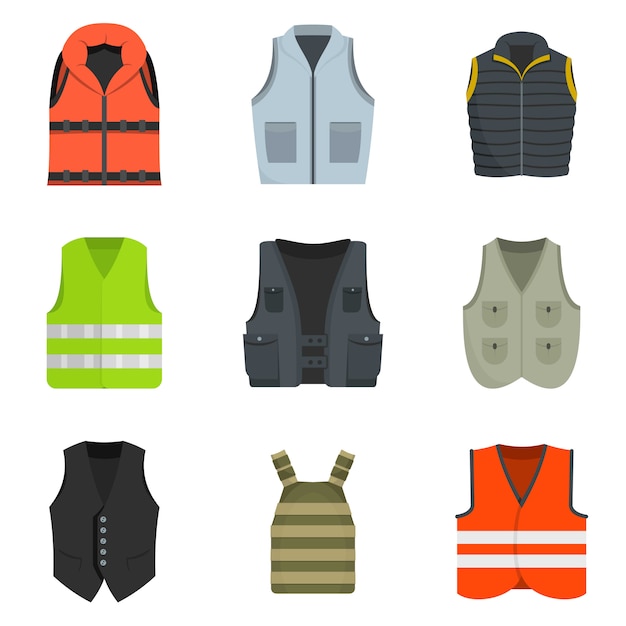 Vest waistcoat jacket suit icons set vector isolated