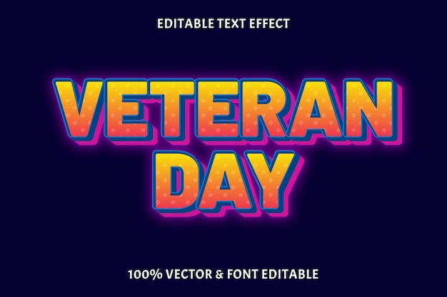 Veteran day editable text effect 3 dimension neon style