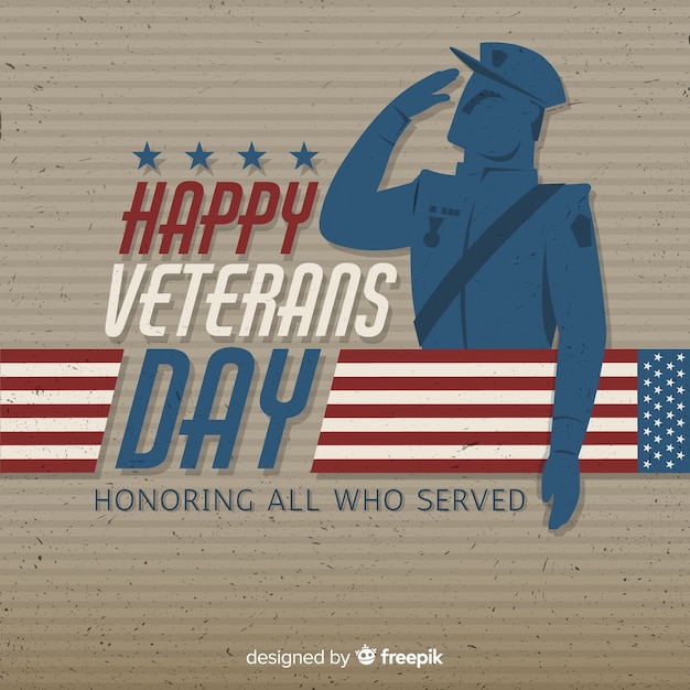 Vector veteran's day background with soldier and flag