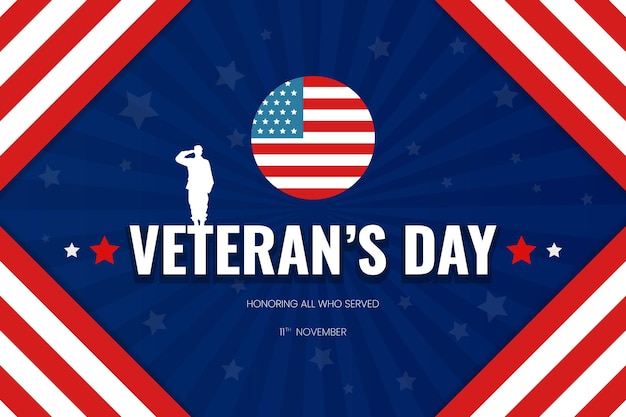 Veteran's day background with usa flag honorable soldier abstract shape blue gradient vector design modern