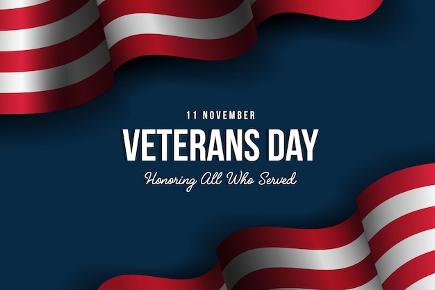 Veterans day background with realistic american flag honoring all who served