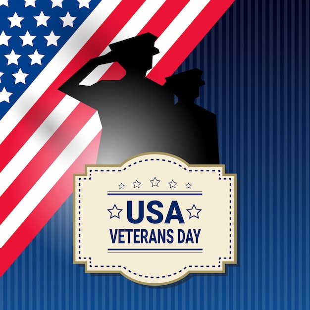 Veterans Day Celebration National American Holiday Banner With Soldier Silhouette Over Usa Flag